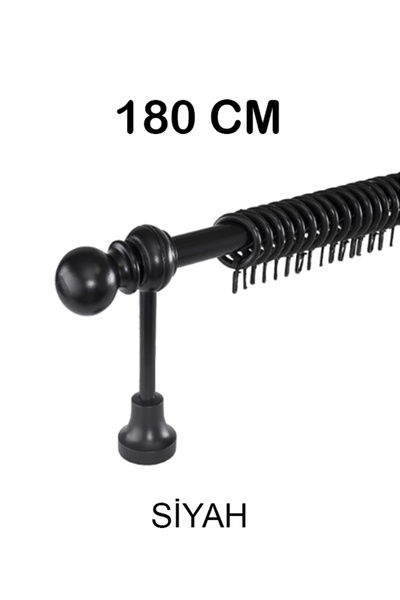 PERDE Mix 180 Cm Siyah Metal Borulu Ahşap Ayak Ve Başlıklı Rustik Perde Askıs...