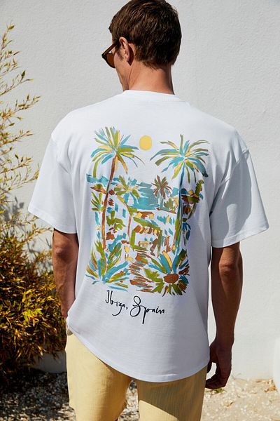 GRIMELANGE Italia Men's 100% Organic Cotton Oversize Short Sleeve White T-Shirt with Front and Back Print Detail