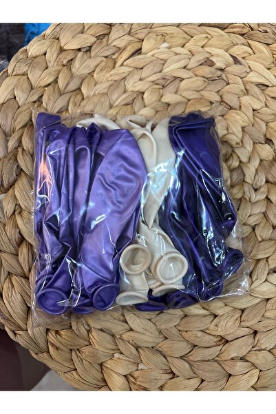 Deniz Party Store 30 Adet Metalik Mor Lila Beyaz Balon, Helyumla Uçan Balon