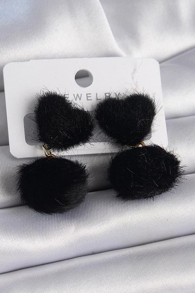 AfraBeauty Black Feather Pompom Model Women's Earrings