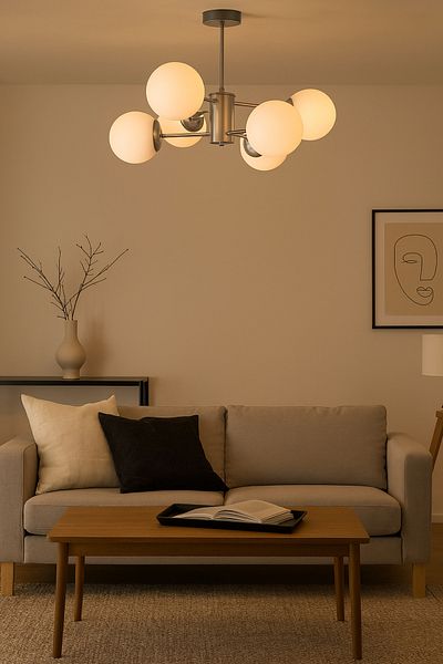 Modavize Seoul Modern Design Living Room Dining Room Kitchen Gray Color White Glass Pendant Lamp 6-Piece Chandelier