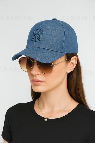 ZERAMİNE Unisex Baseball Ny Embroidered Hat Velcro Denim Color