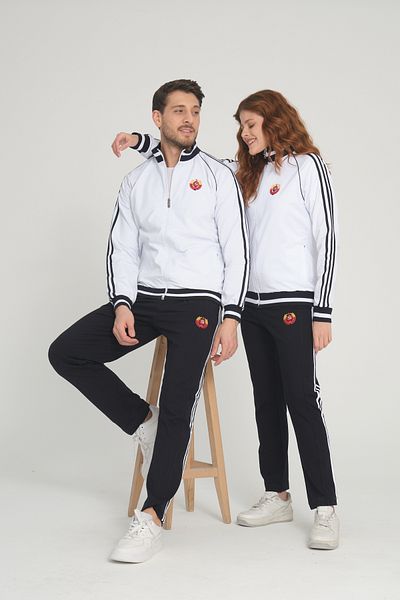 Piyera White Unisex Two Thread Zippered Lover Couple Combination Casual Sports Tracksuit Set - 2-Piece