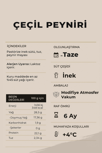 Ariste Tam Yağlı Çeçil Peyniri 250 gr