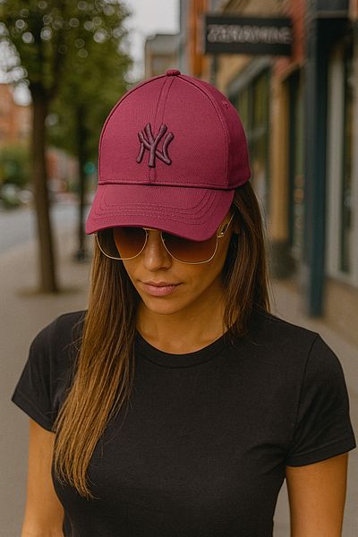 ZERAMİNE Unisex Baseball Ny Embroidered Hat Velcro Burgundy