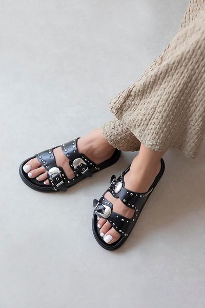 STRASWANS Gavi Women's Drop Detail Daily Comfort Leather Slippers Black