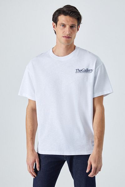 GRIMELANGE Gallery Men's Print Detail Oversize Fit Crew Neck Short Sleeve White T-Shirt