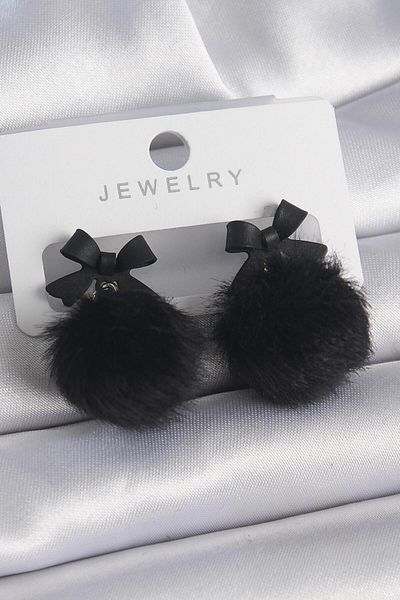 AfraBeauty Black Ribbon Pompom Model Women's Earrings