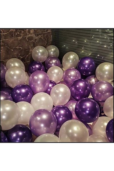 Deniz Party Store 30 Pieces Metallic Purple Lilac White Balloons, Helium Flying Balloons