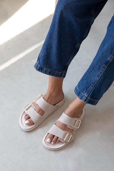 STRASWANS Axel Γυναικεία Πόρπη Λεπτομέρεια Daily Comfort Suede Παντόφλες Μπεζ