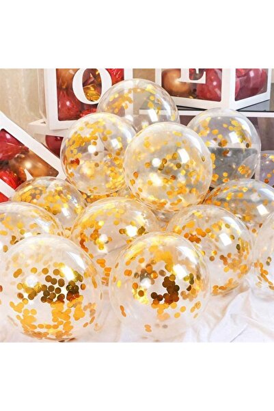 Deniz Party Store Gold Konfetili Şeffaf Balon Seti 10 Adet