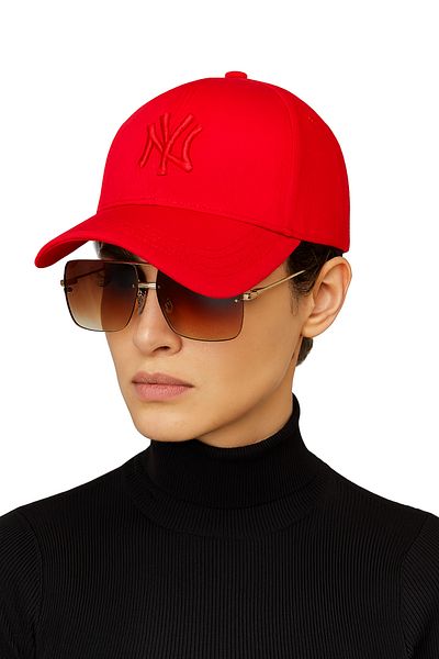 ZERAMİNE Unisex Baseball Ny Embroidered Hat Velcro Red