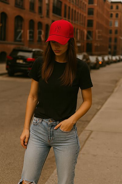 ZERAMİNE Unisex Baseball Ny Embroidered Hat Velcro Red