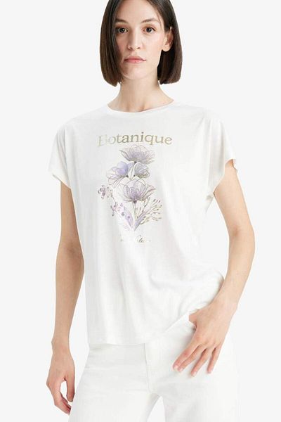 DeFacto Crew Neck Floral Printed Short Sleeve T-Shirt F5098Ax25Sm