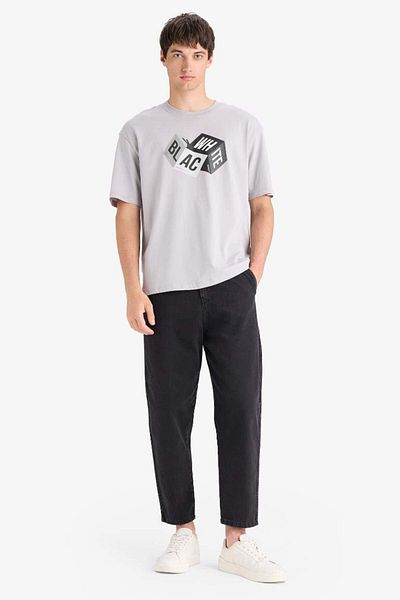 DeFacto 100% Cotton Oversize Wide Fit Crew Neck Printed Short Sleeve T-Shirt S9343Az25Sm