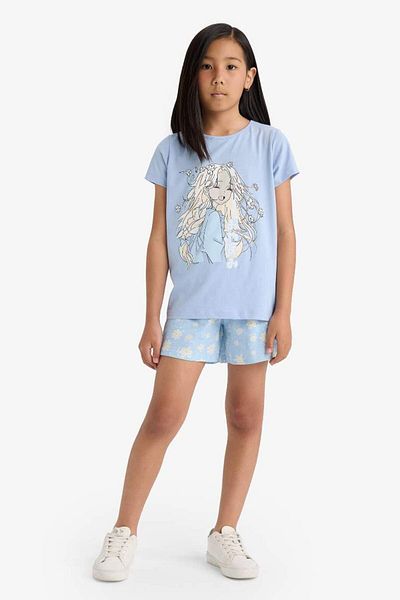 DeFacto Set pijamale pentru fete, cu mâneci scurte imprimate, pantaloni scurți cu talie elastică E0664A825HS