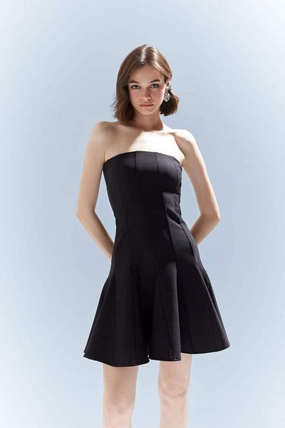 DeFacto Μίνι μαύρο φόρεμα Coool Skater Fit Strapless Bengalin F3950ax25sm