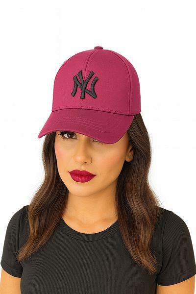ZERAMİNE Burgundy Unisex Baseball Ny Embroidered Hat Velcro