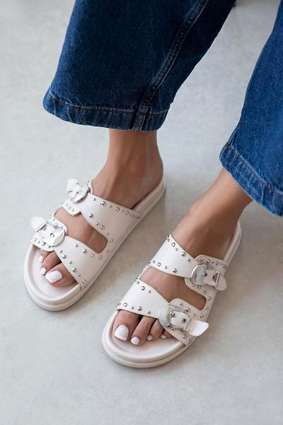STRASWANS Gavi Γυναικεία Drop Detail Daily Comfort Δερμάτινες Παντόφλες Μπεζ