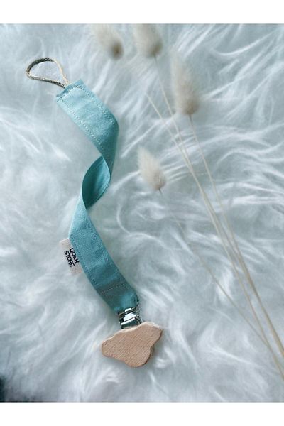 GOER STORE Natural Wooden Cloud Detailed Mint Green Cotton Fabric Baby Pacifier Hanger