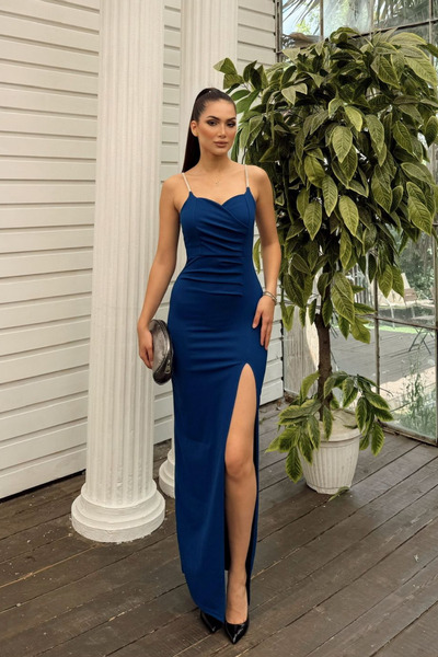 Sindimoda Aksesuar Askılı Yırtmaç Detay Scuba Abiye 583173