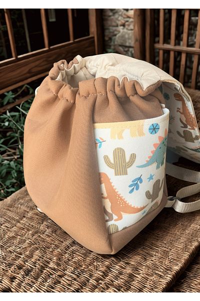 m montefair 0-7 Years Old Brown Dinosaur Patterned 101 Children's Backpack 25X22X15 - Colorful and Functional Design