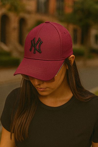 ZERAMİNE Burgundy Unisex Baseball Ny Embroidered Hat Velcro
