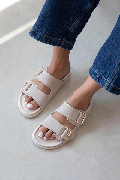 STRASWANS Axel Γυναικεία Πόρπη Λεπτομέρεια Daily Comfort Suede Παντόφλες Μπεζ