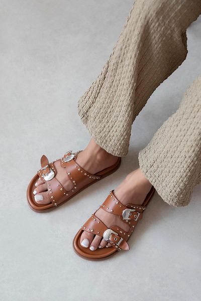 STRASWANS Gavi Γυναικεία Drop Detail Daily Comfort Δερμάτινες Παντόφλες Καφέ