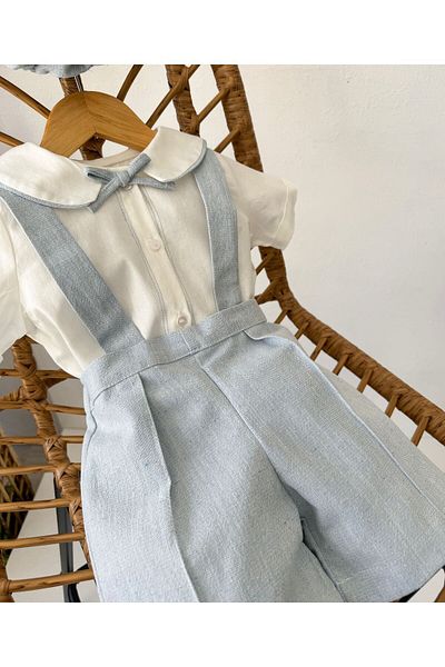 Sis and Bro Boy's Ice Blue Salopet and Shirt Set