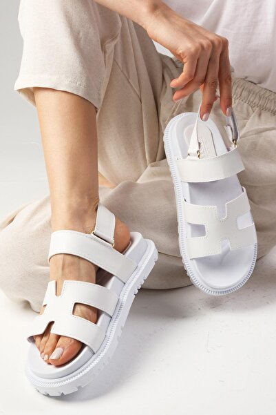 Mio Gusto Gia White Color Velcro Strap Women's Sandals