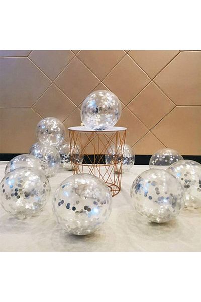 Deniz Party Store Transparent Balloon Set with Silver Confetti 10 Pieces
