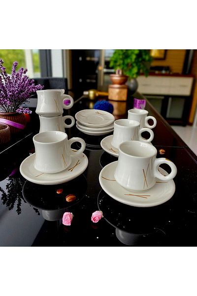Arsim Home Cup Set 12 Pieces Ystd Gold Patterned