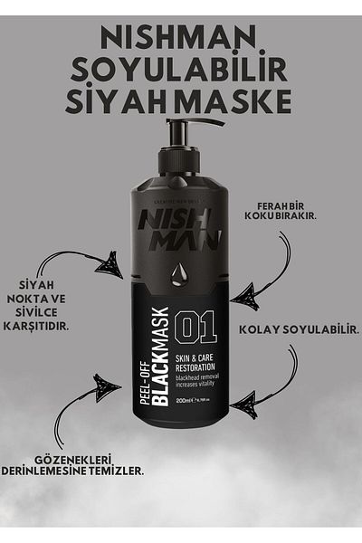 NISHMAN 200 Ml Peel-Off Black Mask - Anti-Blemish and Acne