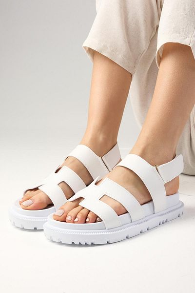 Mio Gusto Gia White Color Velcro Strap Women's Sandals