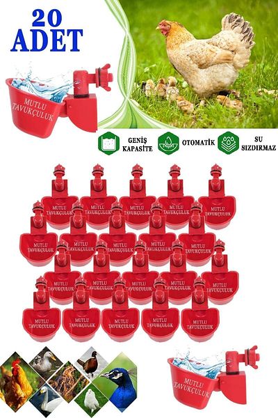 MUTLU TAVUKÇULUK 20 Pcs Automatic Chick Waterer Plastic Reservoir Cap Waterer Pigeon Rooster Goose Duck Ornament Hen Waterer
