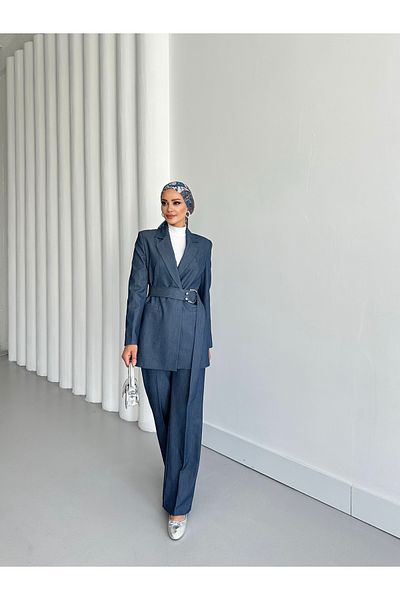 VUNTAL Poliviskon Fabric Belted Double Suit Women