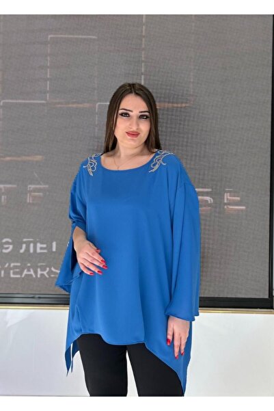 DE WHITES Plus Size Asymmetric Bluz with Shoulder Accessories