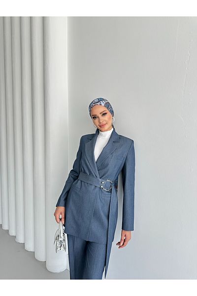 VUNTAL Poliviskon Fabric Belted Double Suit Women