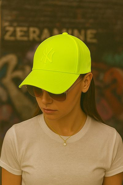 ZERAMİNE Unisex Baseball Ny Embroidered Hat Velcro Highlighter Green