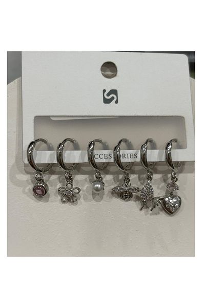 Bijutek Bijouterie Silver Cz - Pearls - Heart & Butterfly Pattern Dangle Multi Metal Women Earrings Jewelry 2