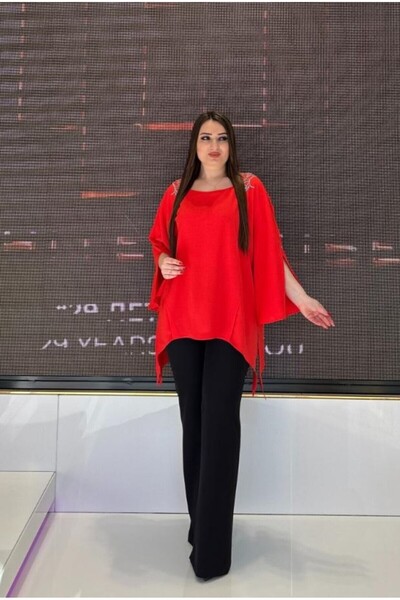 DE WHITES Plus Size Asymmetric Bluz with Shoulder Accessories