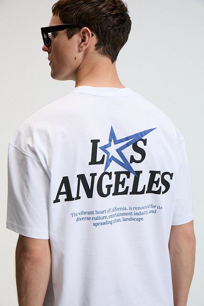 GRIMELANGE Nibble Men's Oversize 100% Cotton Printed Round Neck White T-Shirt