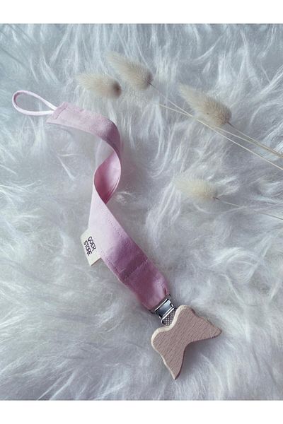 GOER STORE Natural Wooden Butterfly Detailed Pink 100% Cotton Fabric Baby Pacifier Strap