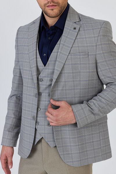 Frappoli Facune Men's Stone Jacket+Pants+Vest Double Slit Slim Fit Suit
