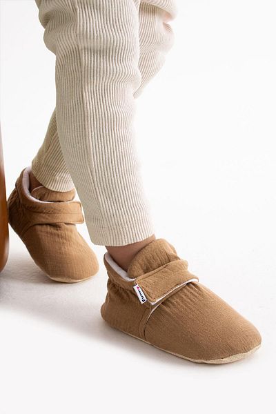 Funny Baby Organic Muslin Slippers Non-Slip Ergonomic Sole Comfortable Breathable Vegan