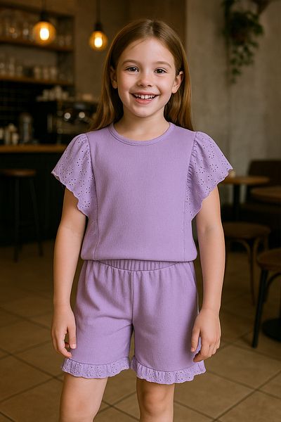 HÇM Girl's Medicated Shorts Suit Džandeletailli Solid Color Firflı