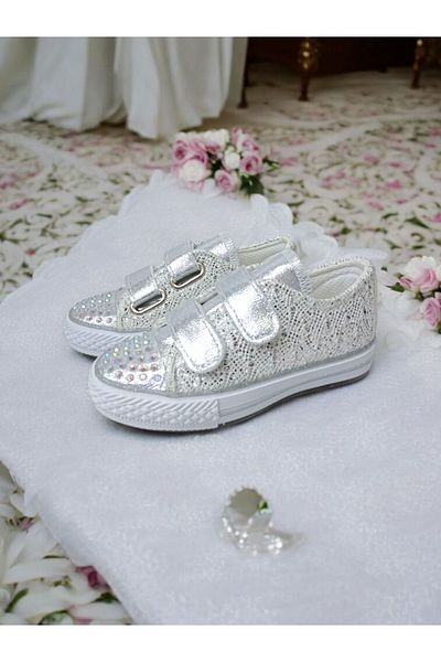 PATİK BEBE Girl's Silver Color Stone Strap Stylish Shoes Are Light from 21 to 30