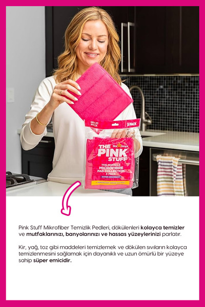 ThePinkStuff Mucizevi Mikrofiber Ped Koleksiyonu -Süper Emici-Kiri, Yağı ve Tozu Temizler 3Adet