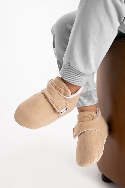 Funny Baby Organic Muslin Slippers Non-Slip Ergonomic Sole Comfortable Breathable Vegan